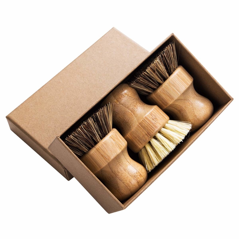 Bamboo Round 3 Packs Mini Natural Scrub Brush With Union Fiber